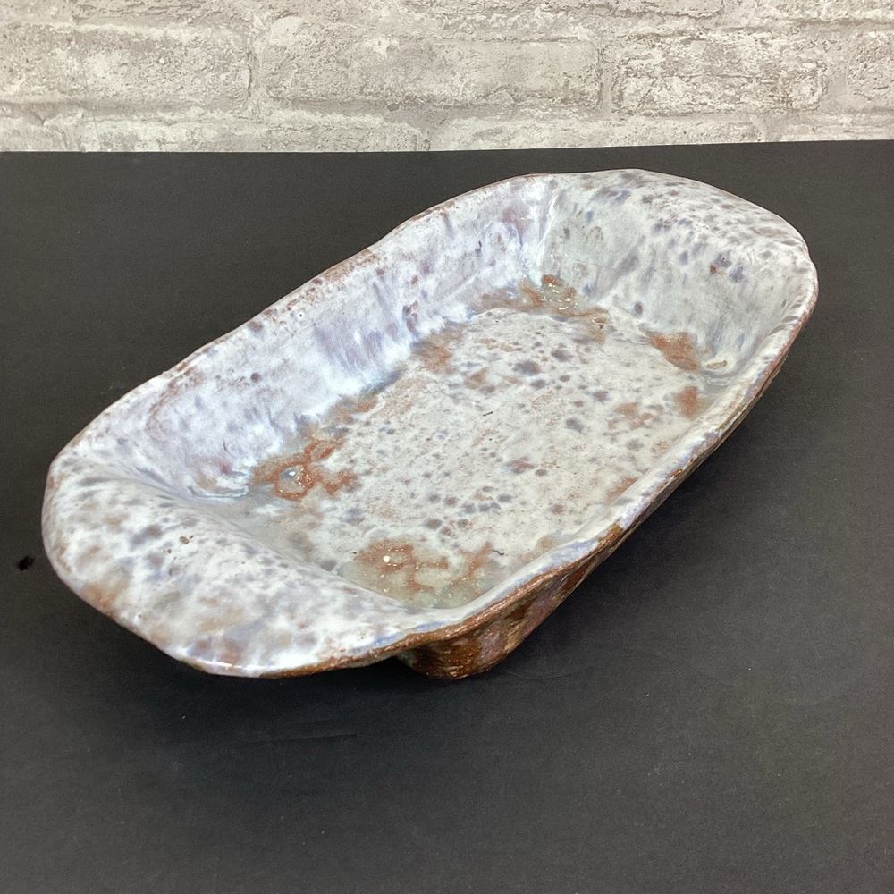 Handcrafted Ceramic Serving Dish  Rustic Multi-Colored Glaze  14” x 7.5”  3.6 lb